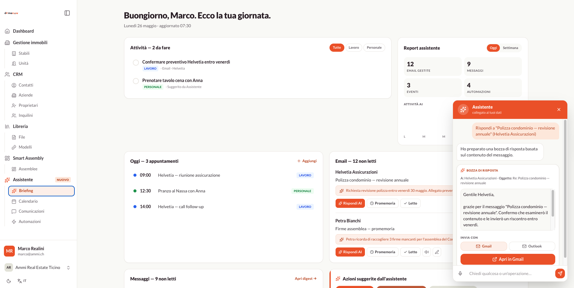 DomaFlow assistant in the property manager workspace